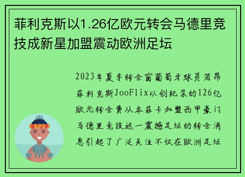 菲利克斯以1.26亿欧元转会马德里竞技成新星加盟震动欧洲足坛 菲利克斯以1.26亿欧元转会马德里竞技成新星加盟震动欧洲足坛