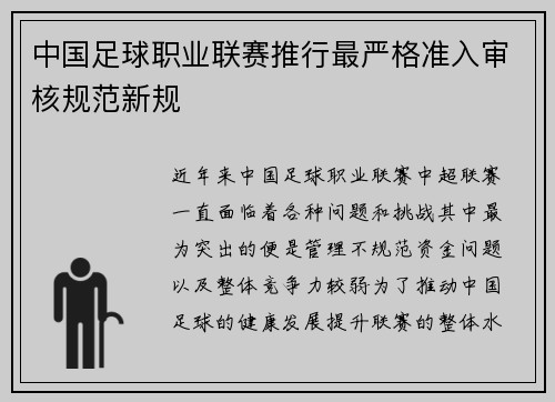 中国足球职业联赛推行最严格准入审核规范新规
